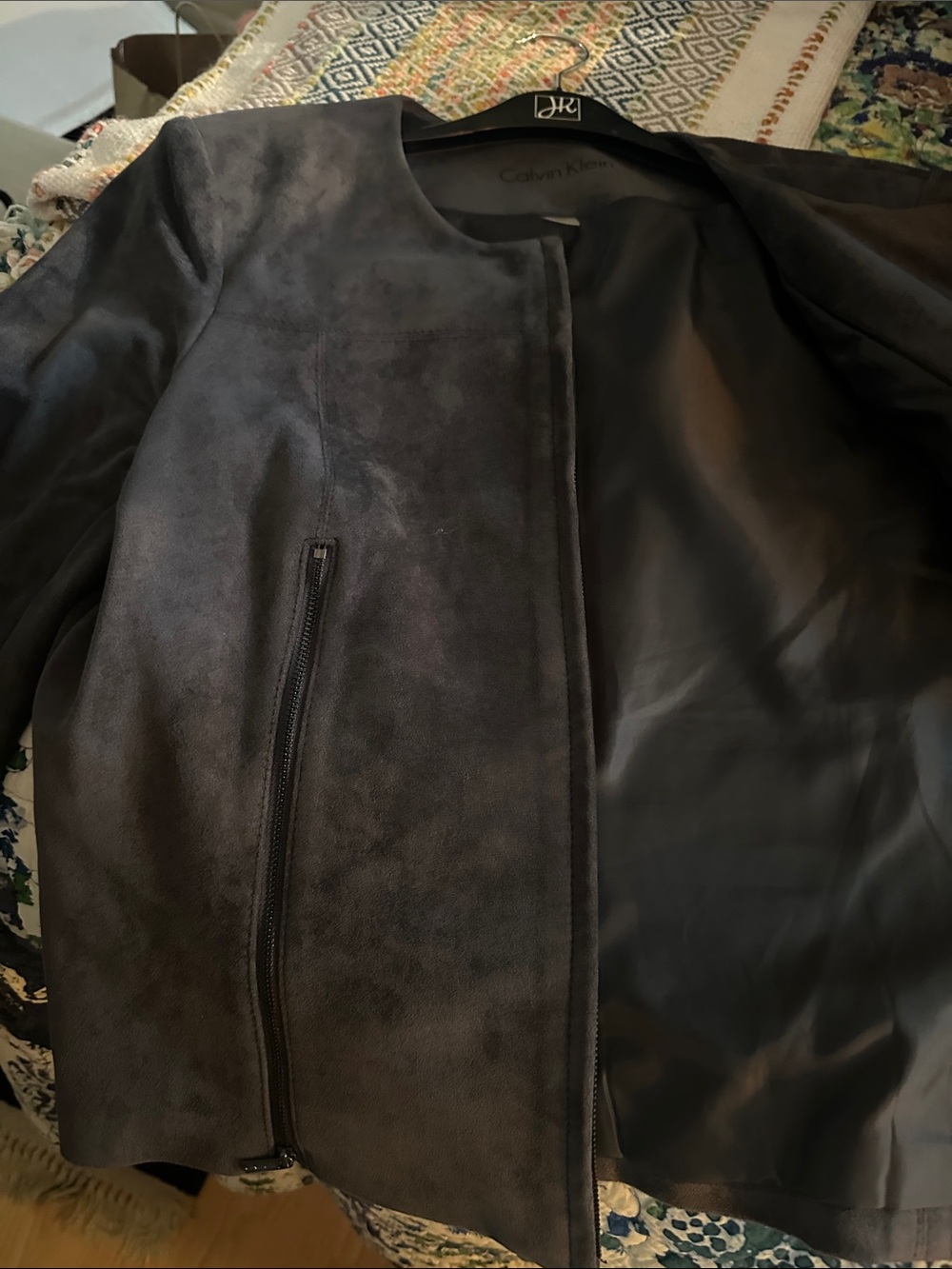 Calvin Klein Collarless Suede like Zip Jacket - grey